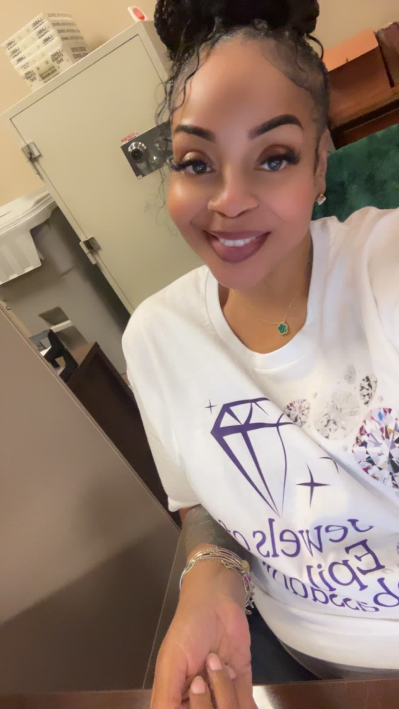 LaKesha Floyd, Jewel Ambassador, in her Jewels of Epilepsy shirt